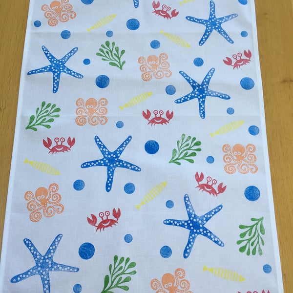 Hand Block Printed Tea Towel - Under the Sea