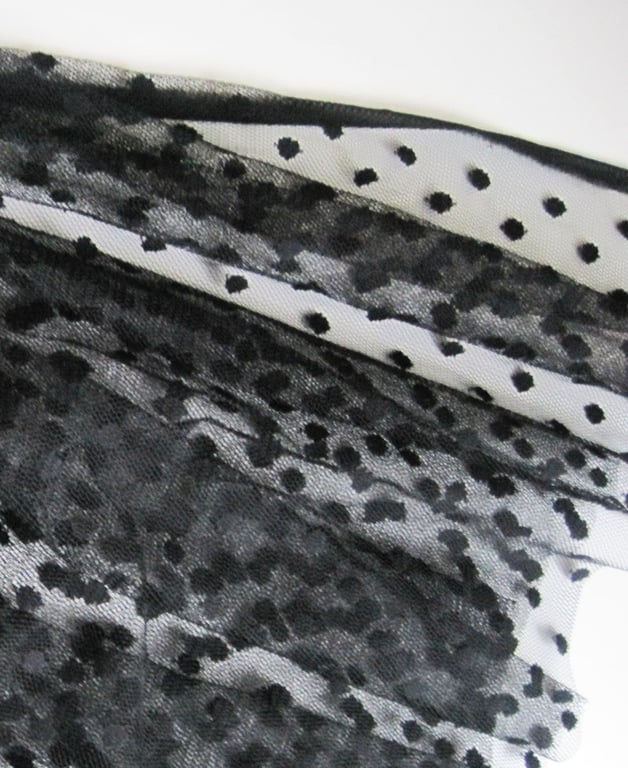 Black polka dot tulle fabric