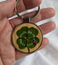 Hand Painted Bamboo & Metal Keyring, Clover & Ladybird - Image 3