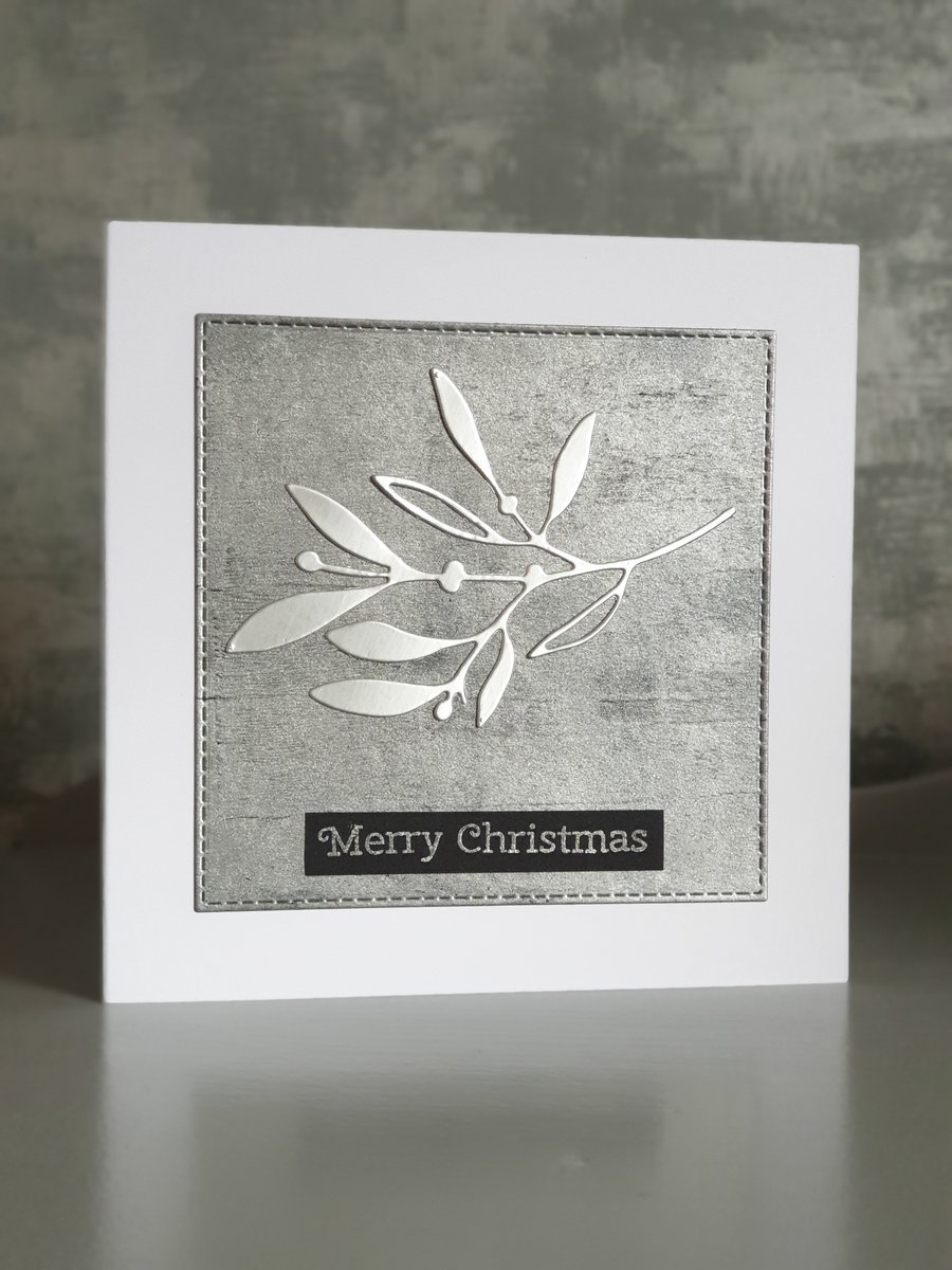 Silver Mistletoe Christmas Card 