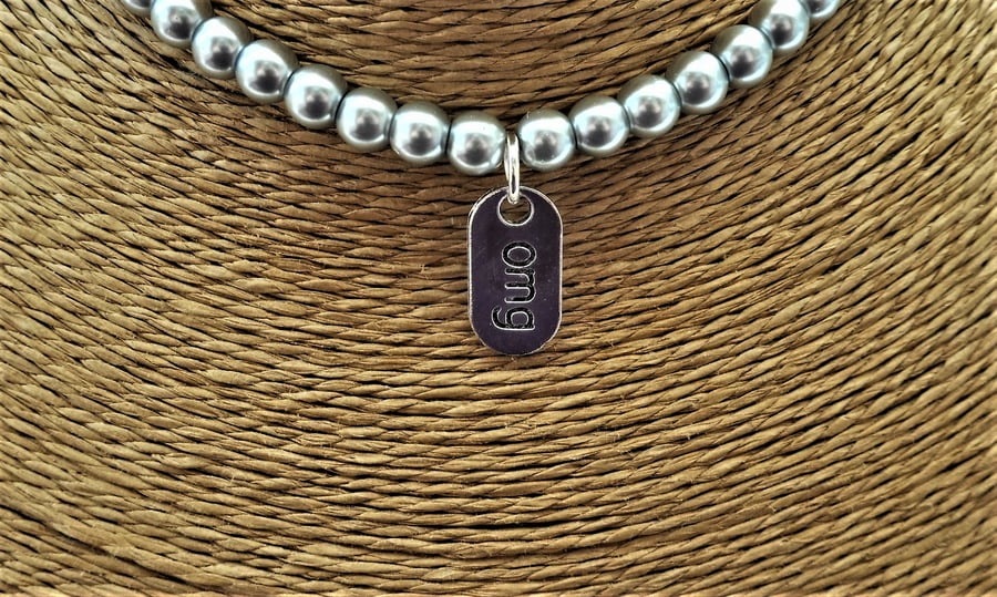 Mens OMG Grey Pearl Necklace Mens OMG Necklace Mens Gift OMG Charm Necklace