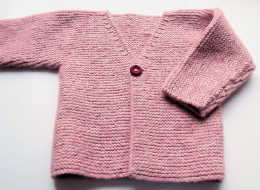 Babies Handknitted Jacket Cardigan, Heather Pink, 0 to 3 months, hm56