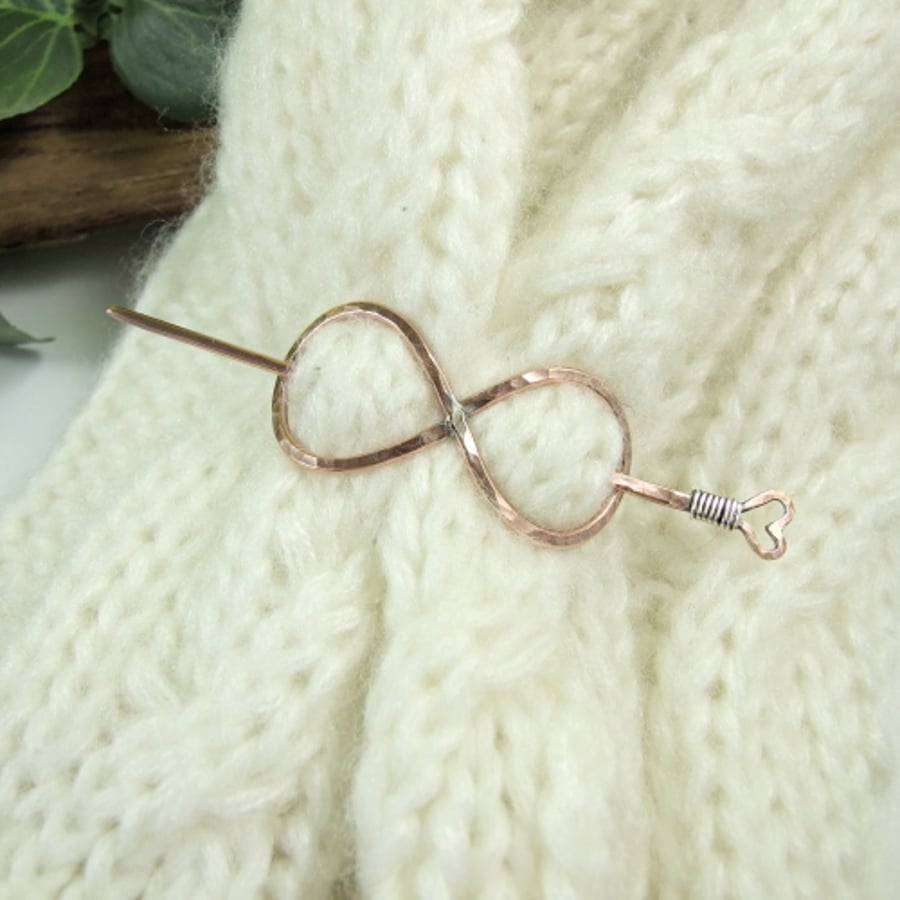 Shawl Pin, Copper Infinity Knot Celtic Clasp