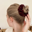 Burgundy Crochet Scrunchie with Red Beads 