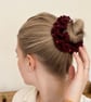 Burgundy Crochet Scrunchie with Red Beads 