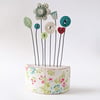 Clay and Button Flower Garden in a Floral Wood Block