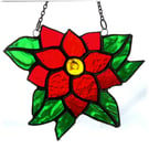 Poinsettia Stained Glass Suncatcher Red Christmas Flower Gift