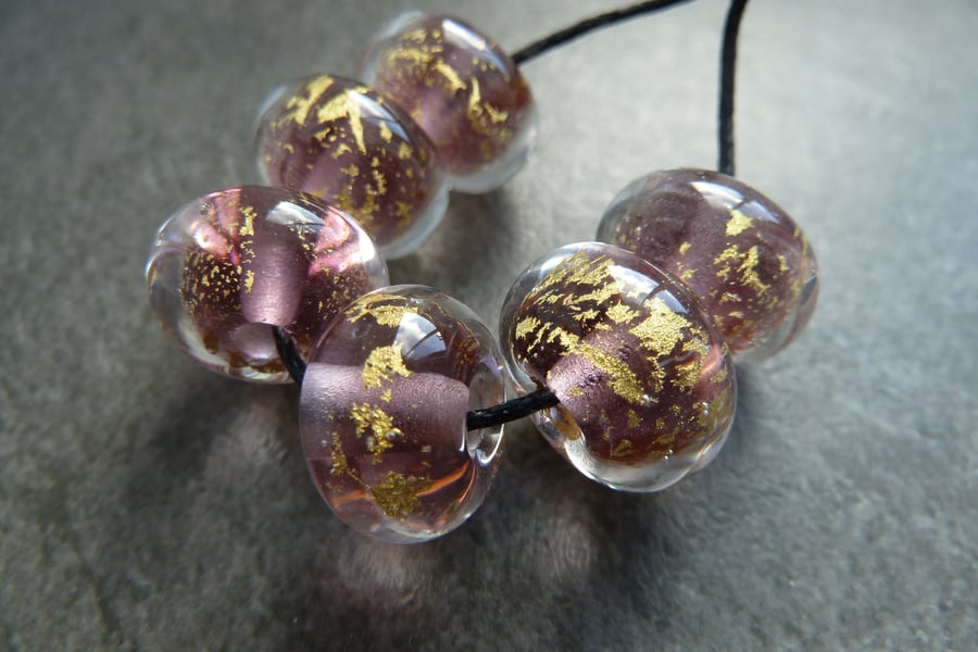 purple and gold leaf glass beads