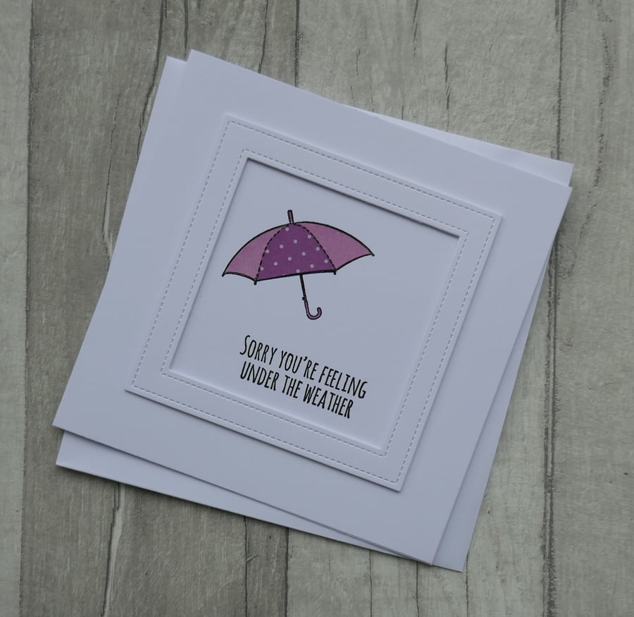 Pink Umbrella - Sorry You're Feeling Under the Weather - Get Well Card
