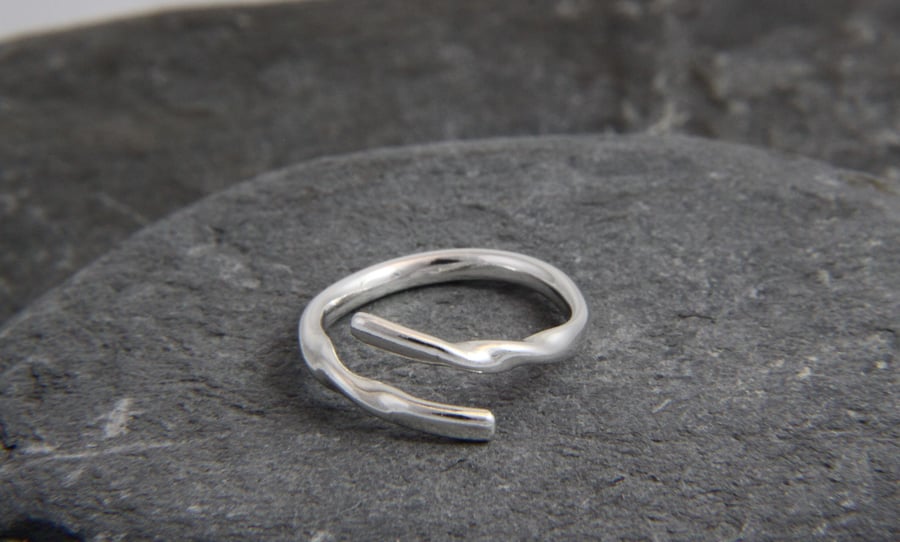 Rolling Waves Sterling Silver twisted adjustable wrap ring