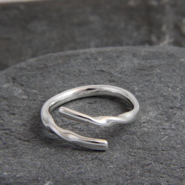 Rolling Waves Sterling Silver twisted adjustable wrap ring