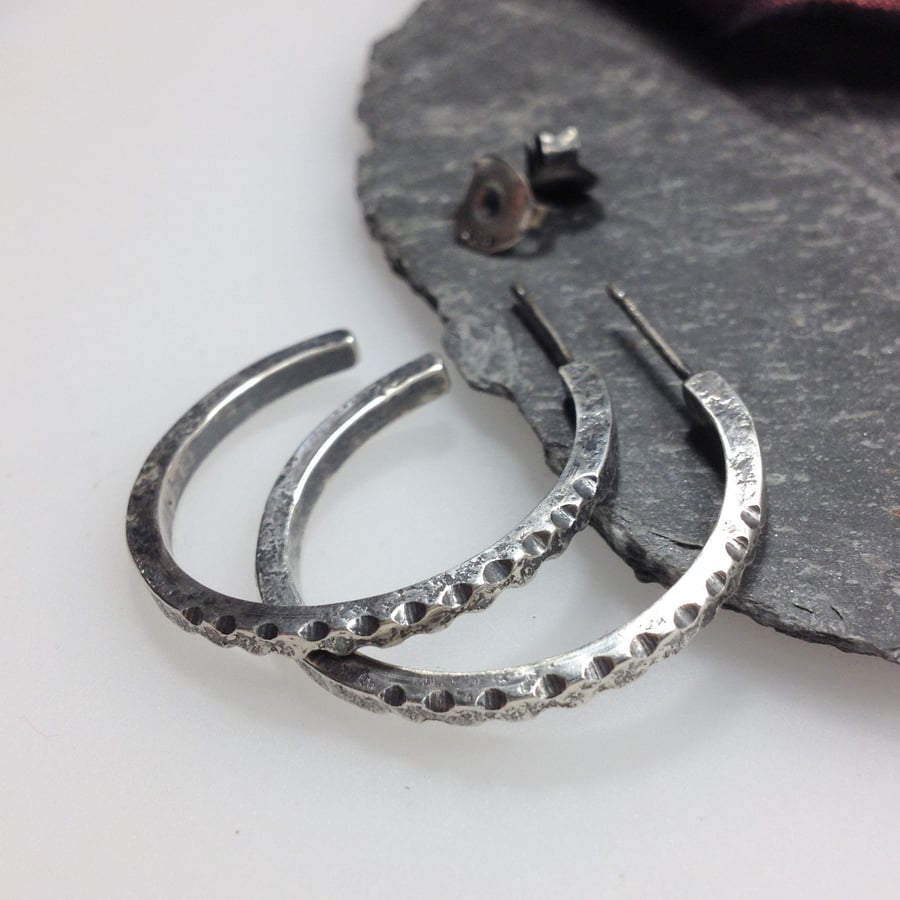 oxidised silver large hoop stud earrings