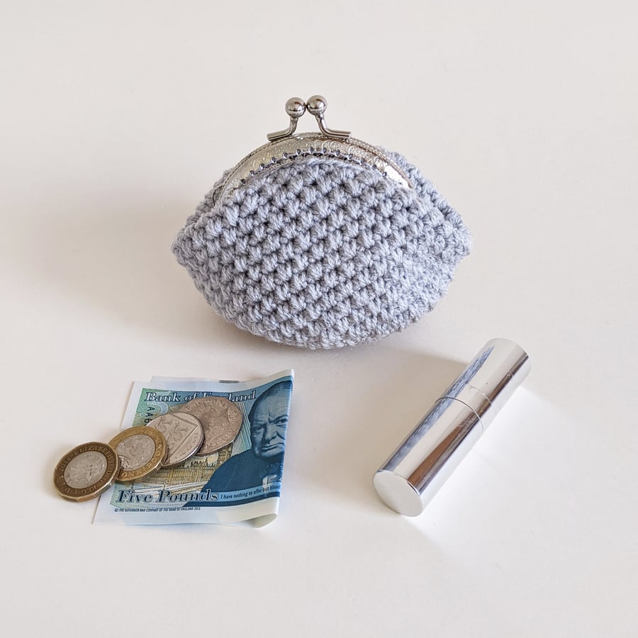 Coin Purse in Silver Grey with silver embossed frame