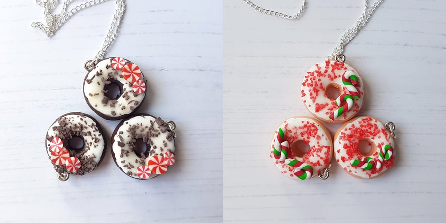 Christmas doughnut with peppermint OR candy canes ONE SUPPLIED, festive,handmade