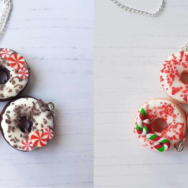 Christmas doughnut with peppermint OR candy canes ONE SUPPLIED, festive,handmade