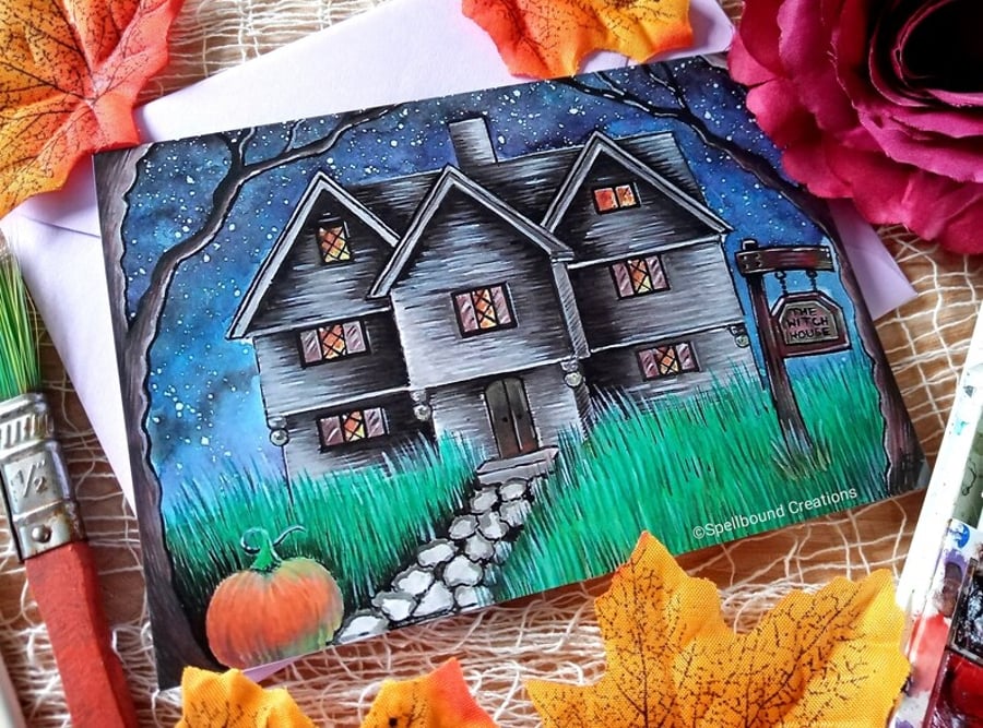 The Witch House Under The Stars, A6, Blank, Greeting Card, Original Artwork, 