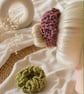 Ruffled Crochet Scrunchie with Beads - Handmade Acrylic Accessory - Green or Pin