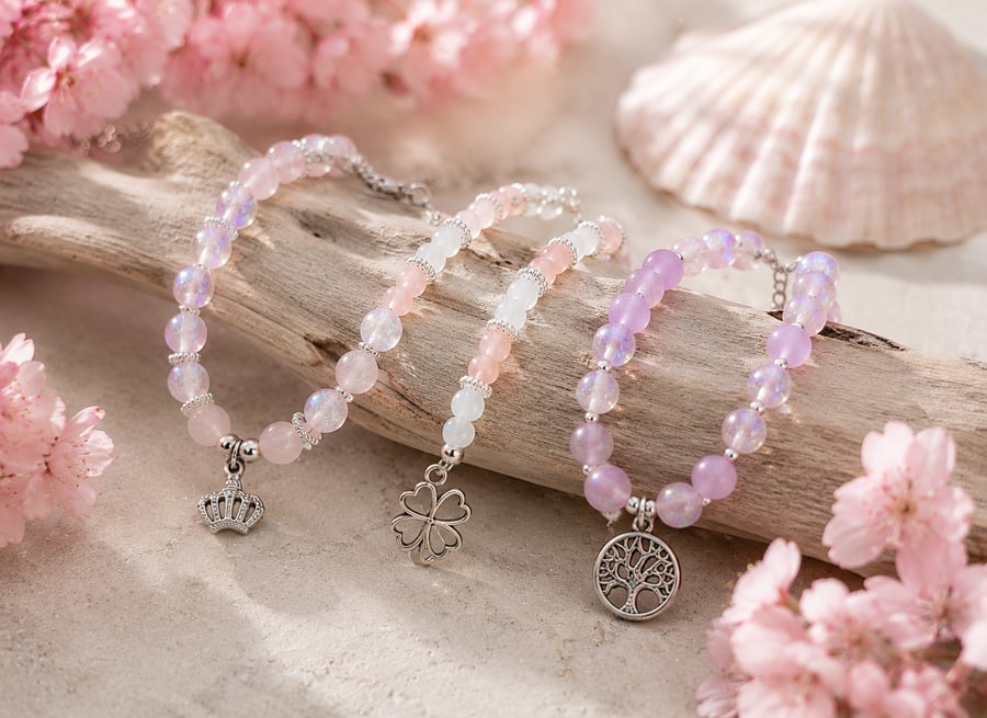 Handmade 'Blush' Trio Bracelets & Charms