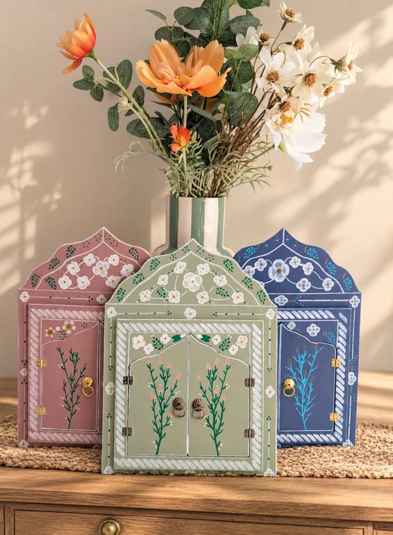 Hand painted floral shutter mirrors 