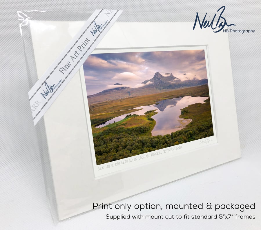 Ben Loyal & Lochan Hakel, Sutherland, Scotland - A6 (7" x 5") Unframed Print