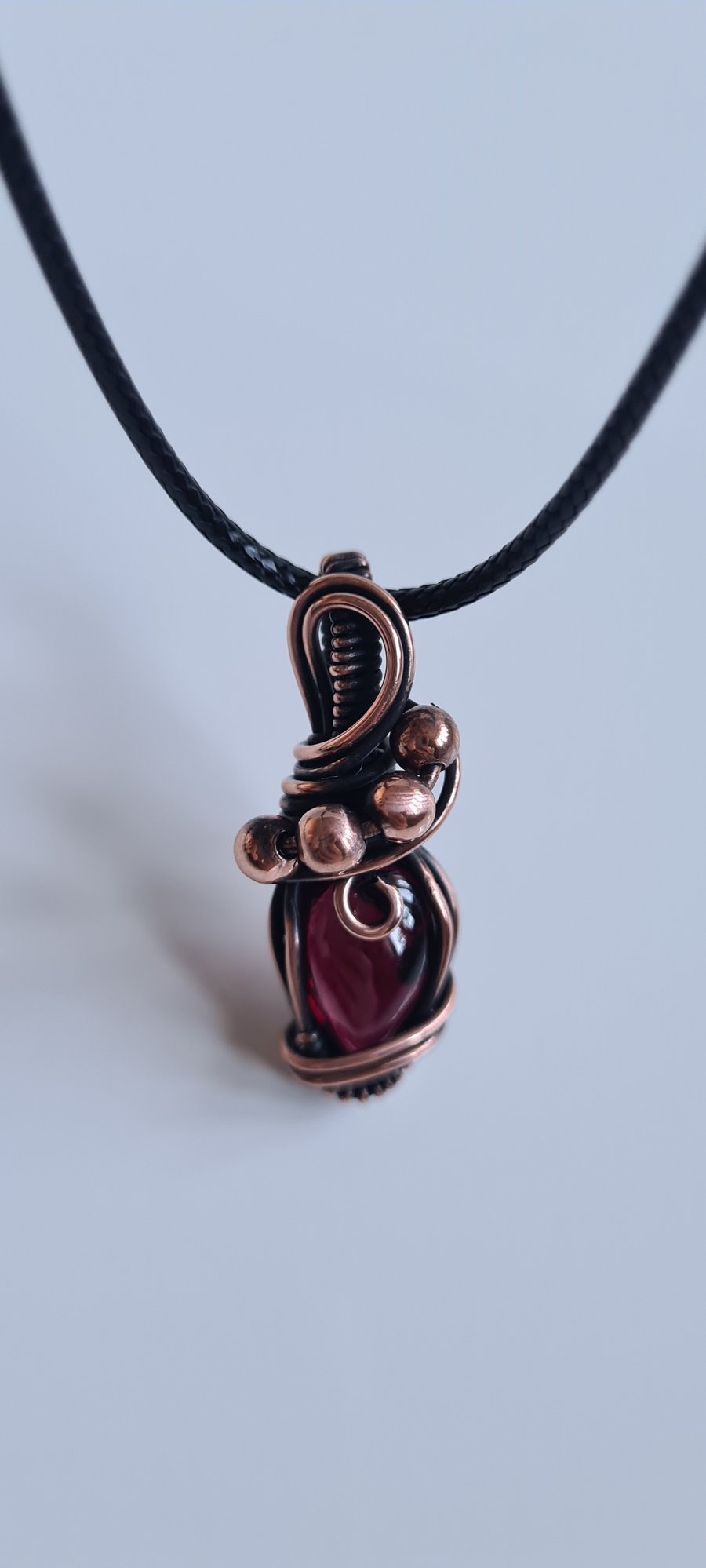 Handmade Natural Red Garnet & Copper Pendant Necklace Gift Box Crystal Jewellery
