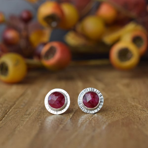 Silver Ruby Stud Earrings