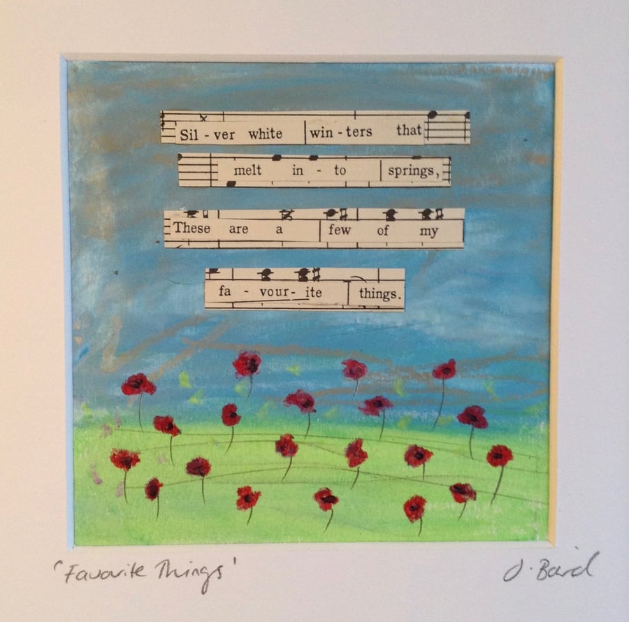 Favourite things - oil pastel drawing, poppies, Mother's Day, flowers. gift