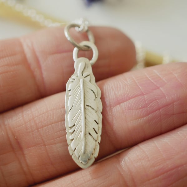 SALE - Eco silver boho feather pendant 