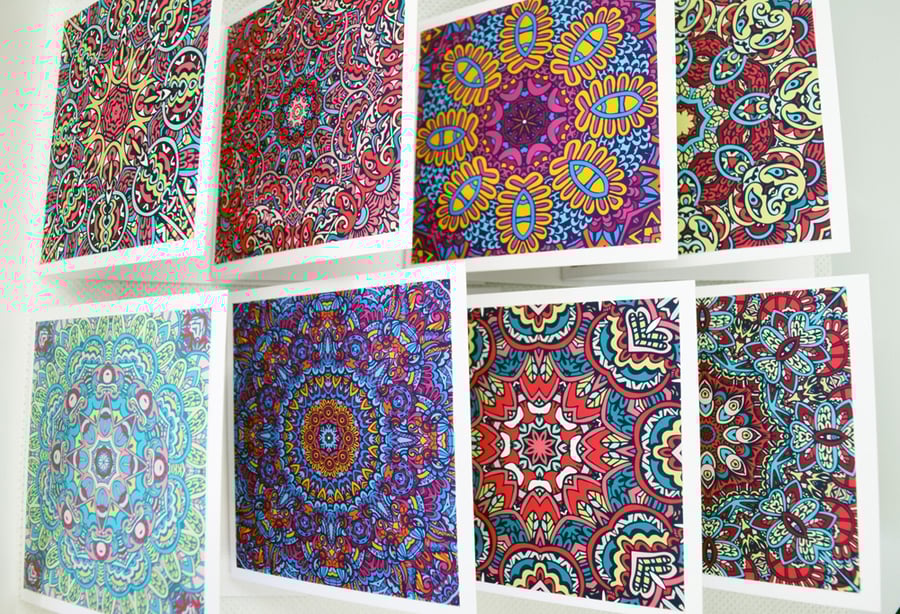 10 Mandala Pattern 3x3 Inch Blank Mini Note Cards, Stationery, Gift Tags 