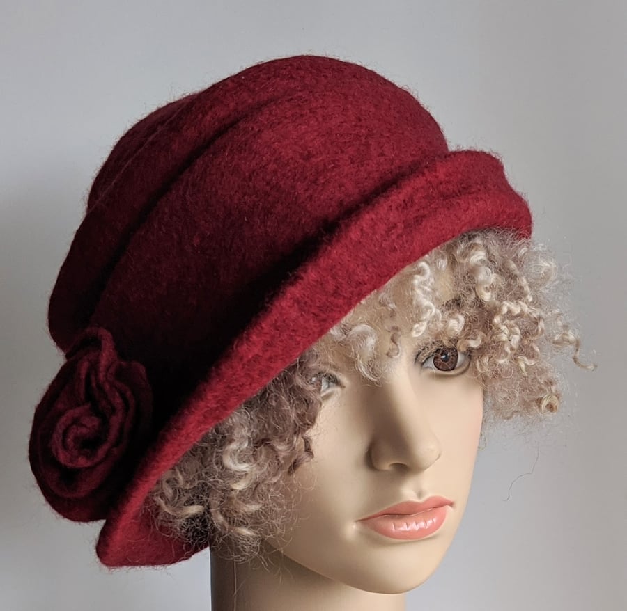 Ruby red felted wool hat - homage to Downton!