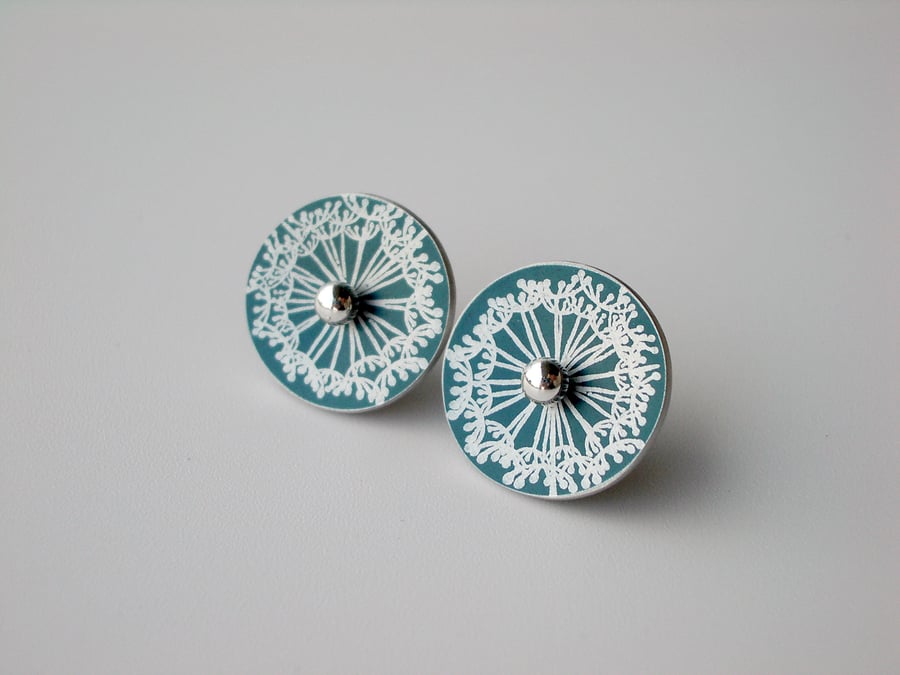 Dandelion clock stud earrings in black Folksy