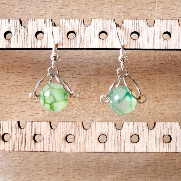 Green Moss Agate Style & Silver Drop Earrings - Boho Stone Dangle Earrings - 