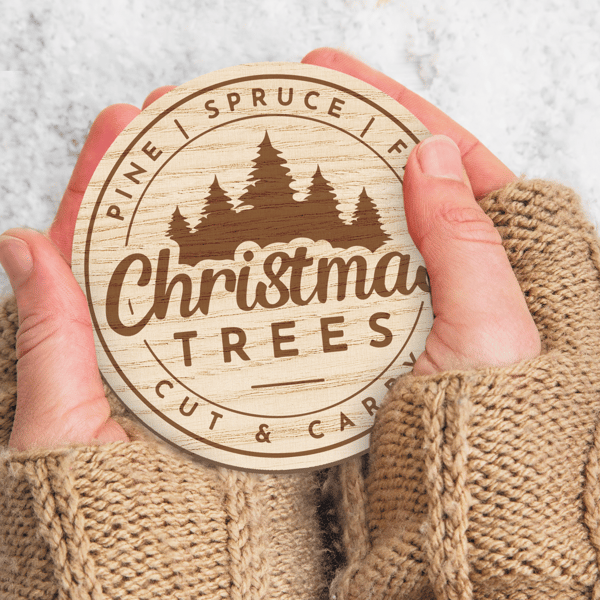 Christmas Tree Farm Coaster - Christmas Themed Drinks Mat, Xmas Coasters, Rustic