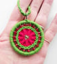 Christmas Decoration, Dorset Button, Green, Red, Gold, Red Beads, Handmade - Image 2