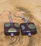 Czech glass very Grape Peacock matt square earrings - Image 5