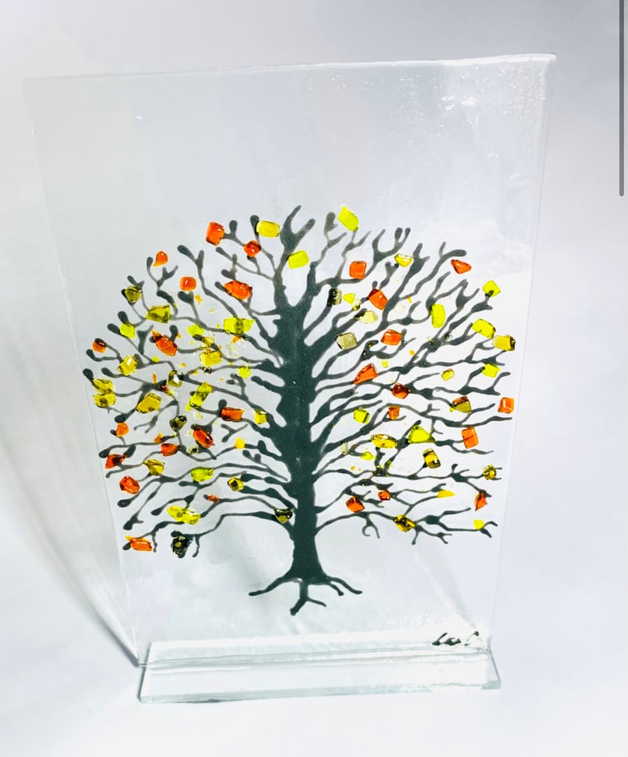  SALE ITEM -autumn trees -fused glass ornament
