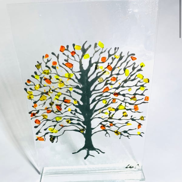   SECONDS SUNDAY-autumn trees -fused glass ornament
