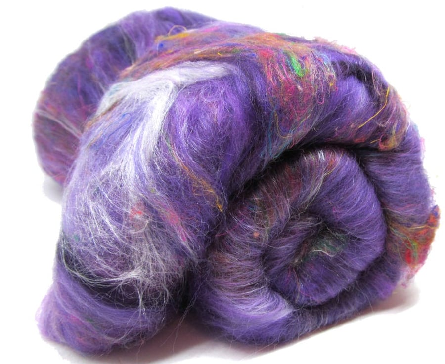 Parma Violets Carded Batt Merino Wool & Silks 100g