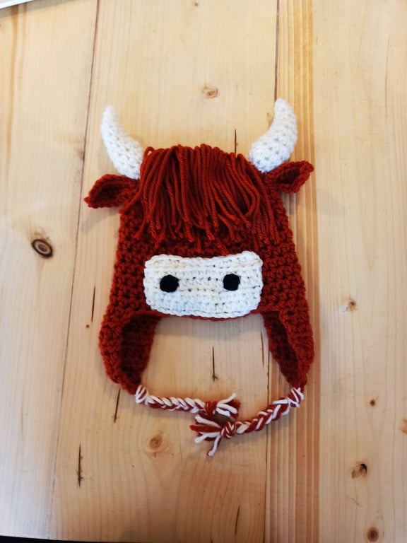 Highland cow hat, winter novelty crochet hat, toddler, child and adult size
