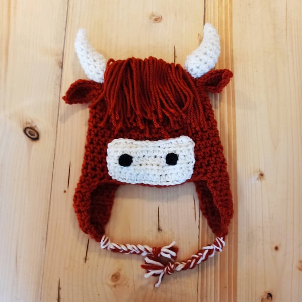 Highland cow hat, winter novelty crochet hat, toddler, child and adult size