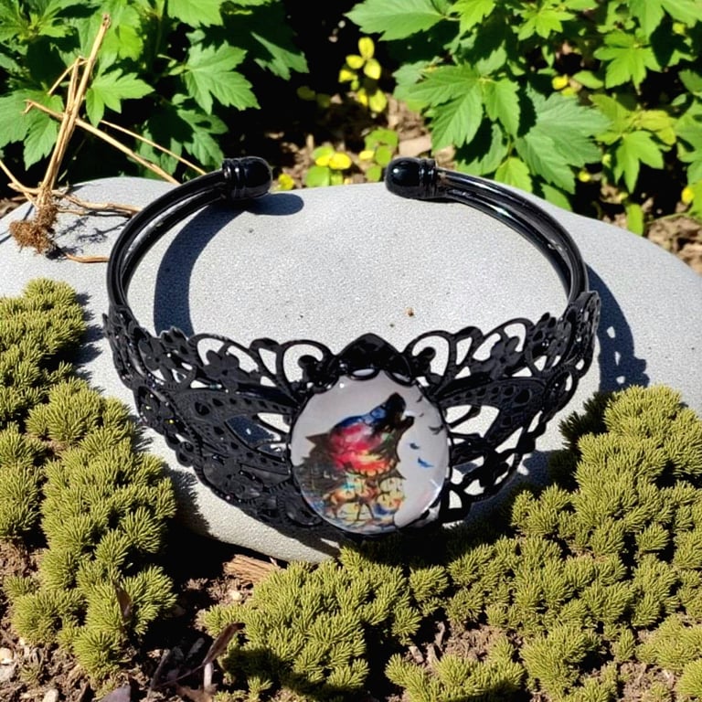 Colorful Wolf Cuff Bangle: Mystical Gift Jewellery, gothic jewellery, boho jewel