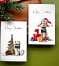 Festive dog Christmas card Santa puppy in hat greeting pet lover holiday wishes