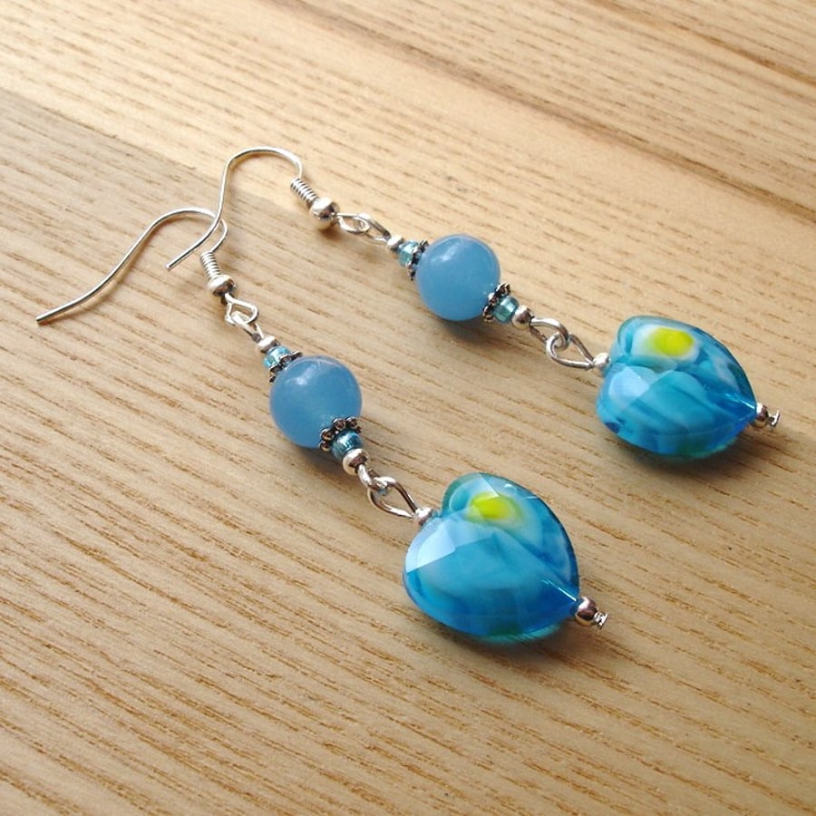 Turquoise Heart Glass Bead Earrings