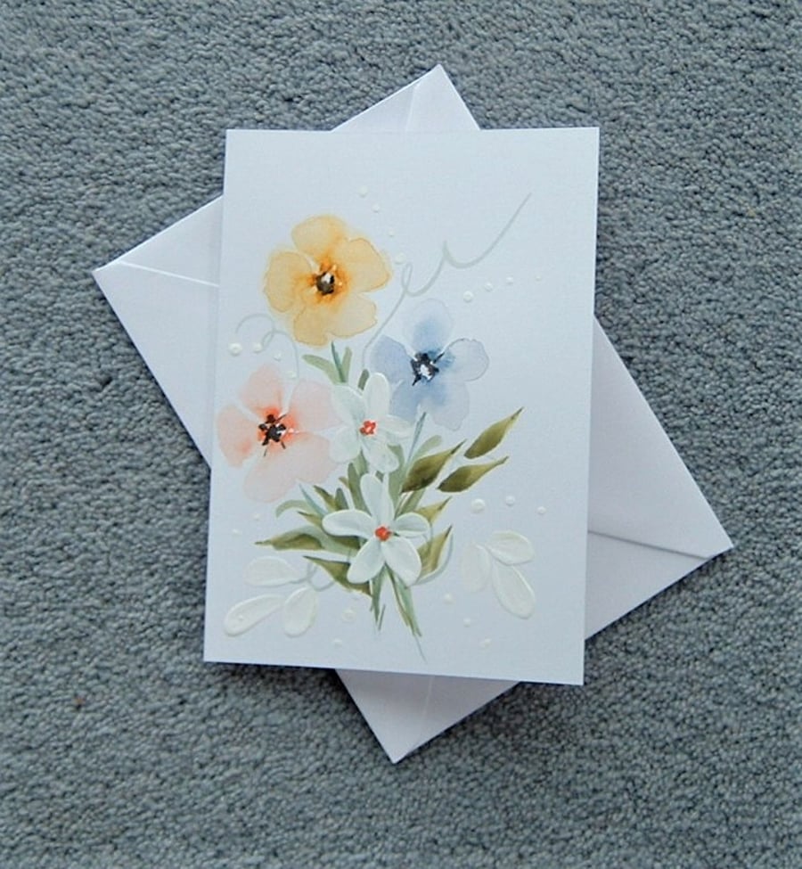 hand painted original art floral greetings card  ( Ref F 302 K2)