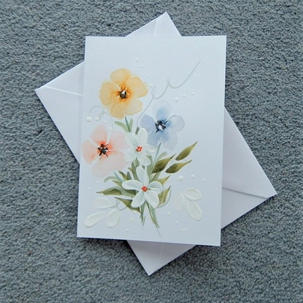 hand painted original art floral greetings card  ( Ref F 302 K2)