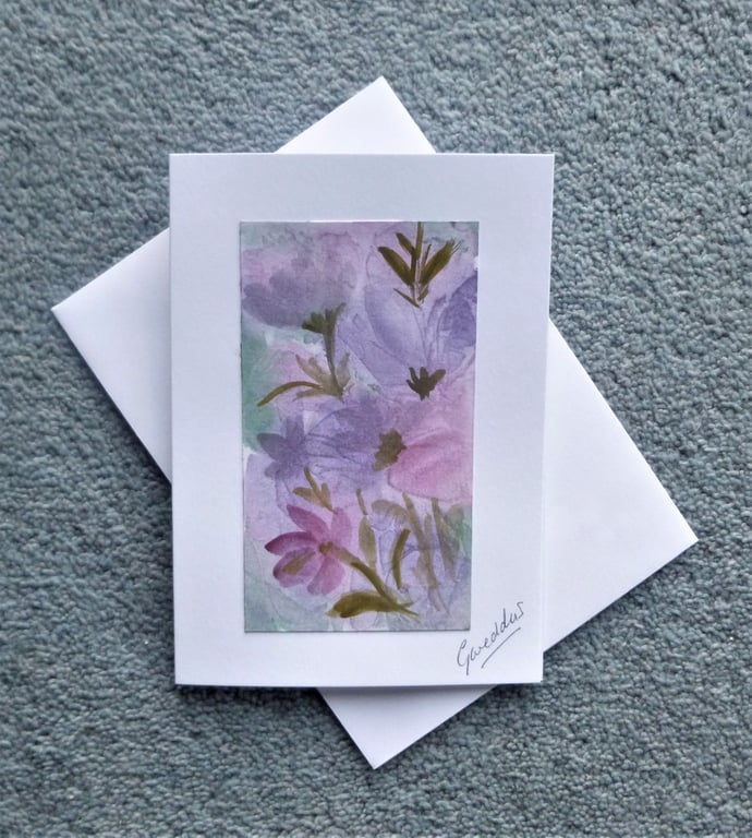 hand painted floral blank greetings card ( ref F395.D7 )