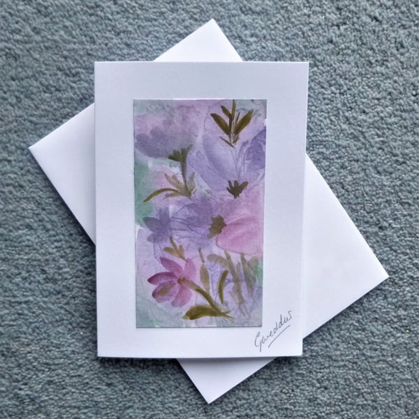 hand painted floral blank greetings card ( ref F395.D7 )