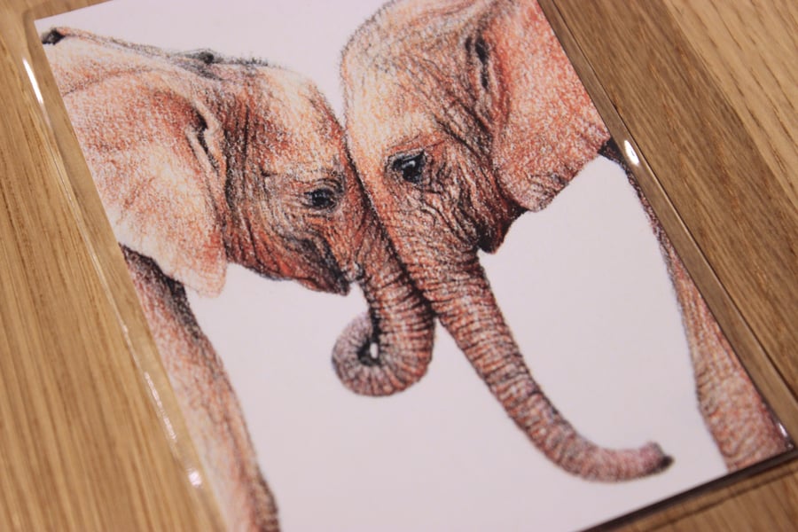 Elephants ACEO Print - Mini Wildlife Art Print, Free UK Post