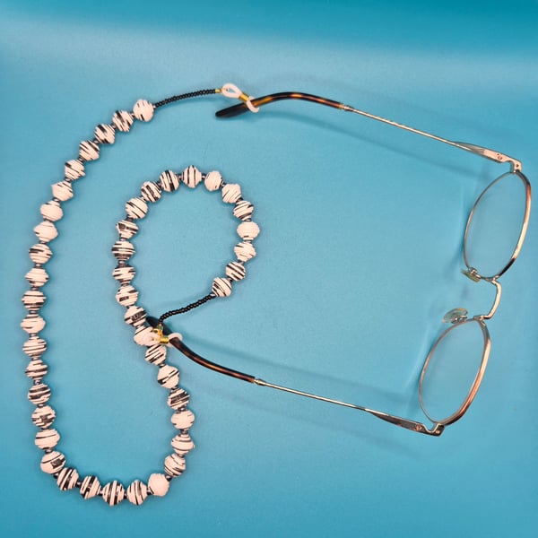 Glasses chain  made with black and white paper beads