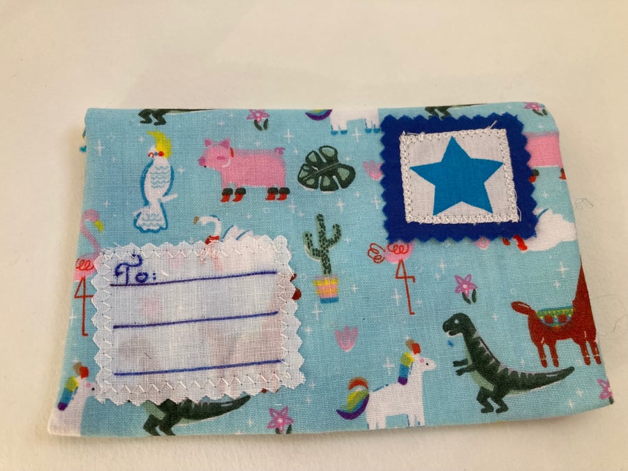 Gift envelope, for small gifts or money. Kid’s dinosaur animal print. 